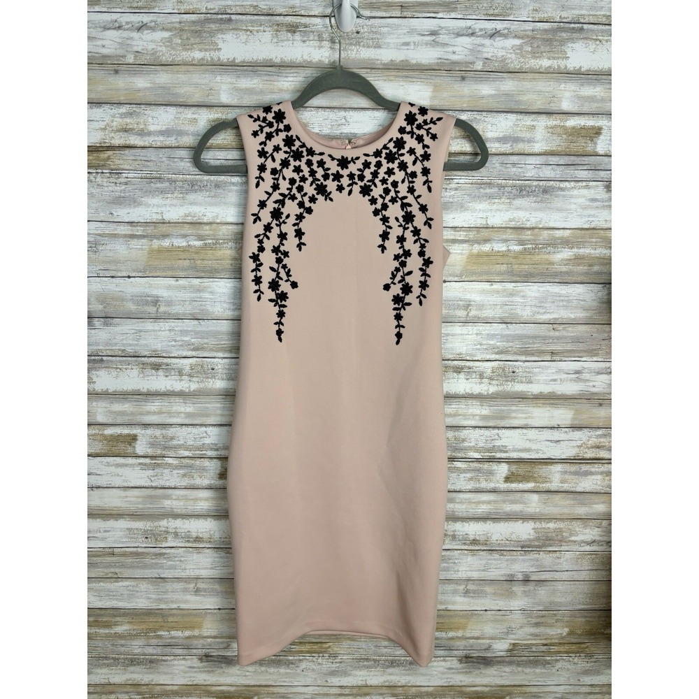 Calvin Klein Size 2 Pink Blush Embellished Sleeveless Sheath Stretch Dress